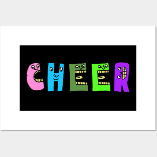 Cute Cheer Motivational Dancing Text Illustrated Letters, Blue, Green, Pink for all people, who enjoy Creativity and are on the way to change their life. Are you cheering for Change? To inspire yourself and make an Impact. Posters and Art